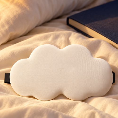 Noble Cloud Sleep Mask in ivory on bedding