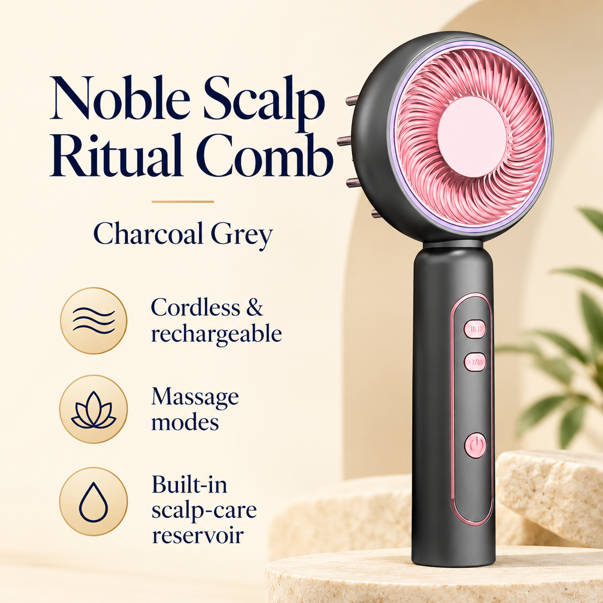 Noble Scalp Ritual Comb — Charcoal Grey