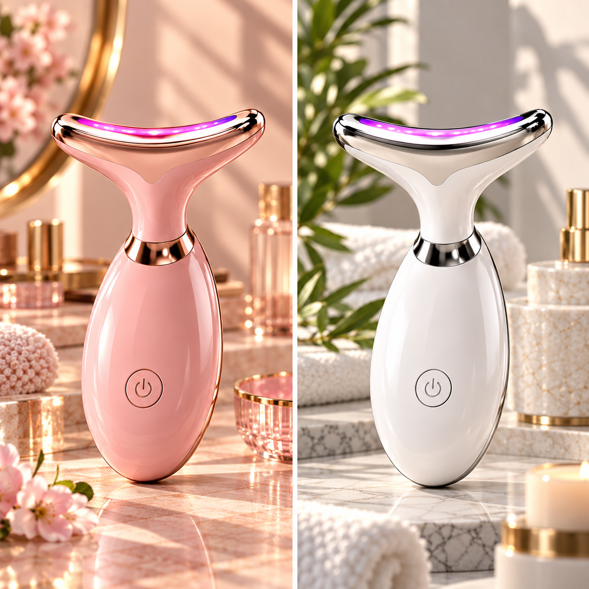 Noble Thermal Neck Massager in Sunrise Pink and Pearl White